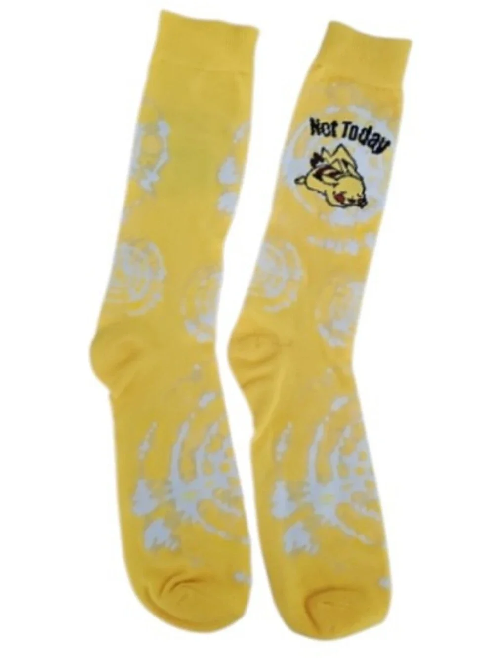 Pokemon Pikachu Not Today Crew Socks Yellow Tie Dye Novelty NWOT Animecore Gift